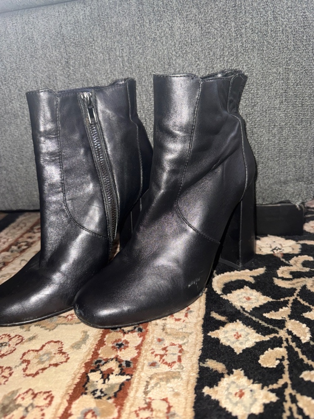 Black Women's High Heel Ankle Boots - Classic Leather Look